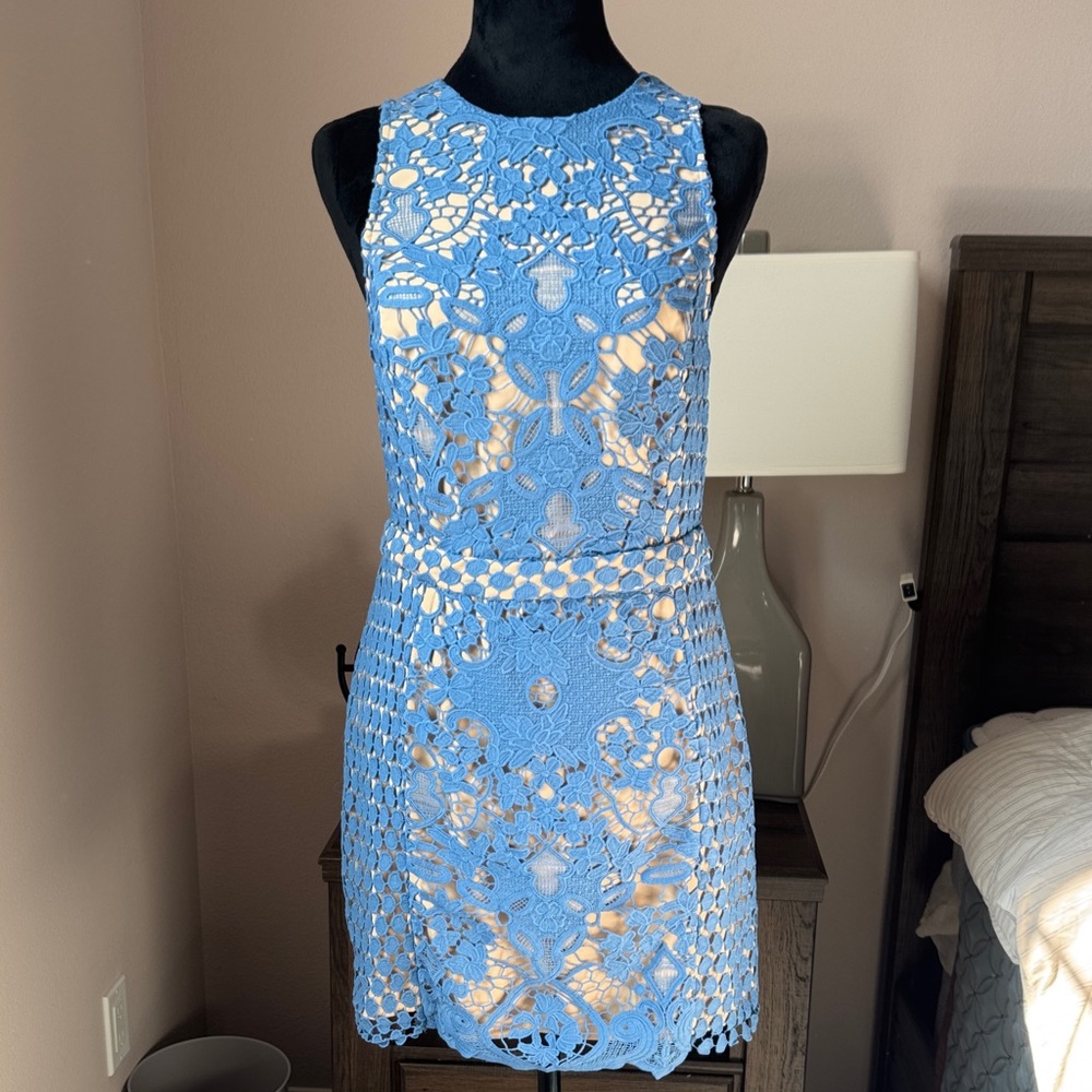 Endless Rose Sky Blue Lace cut out (back) Mini Dress